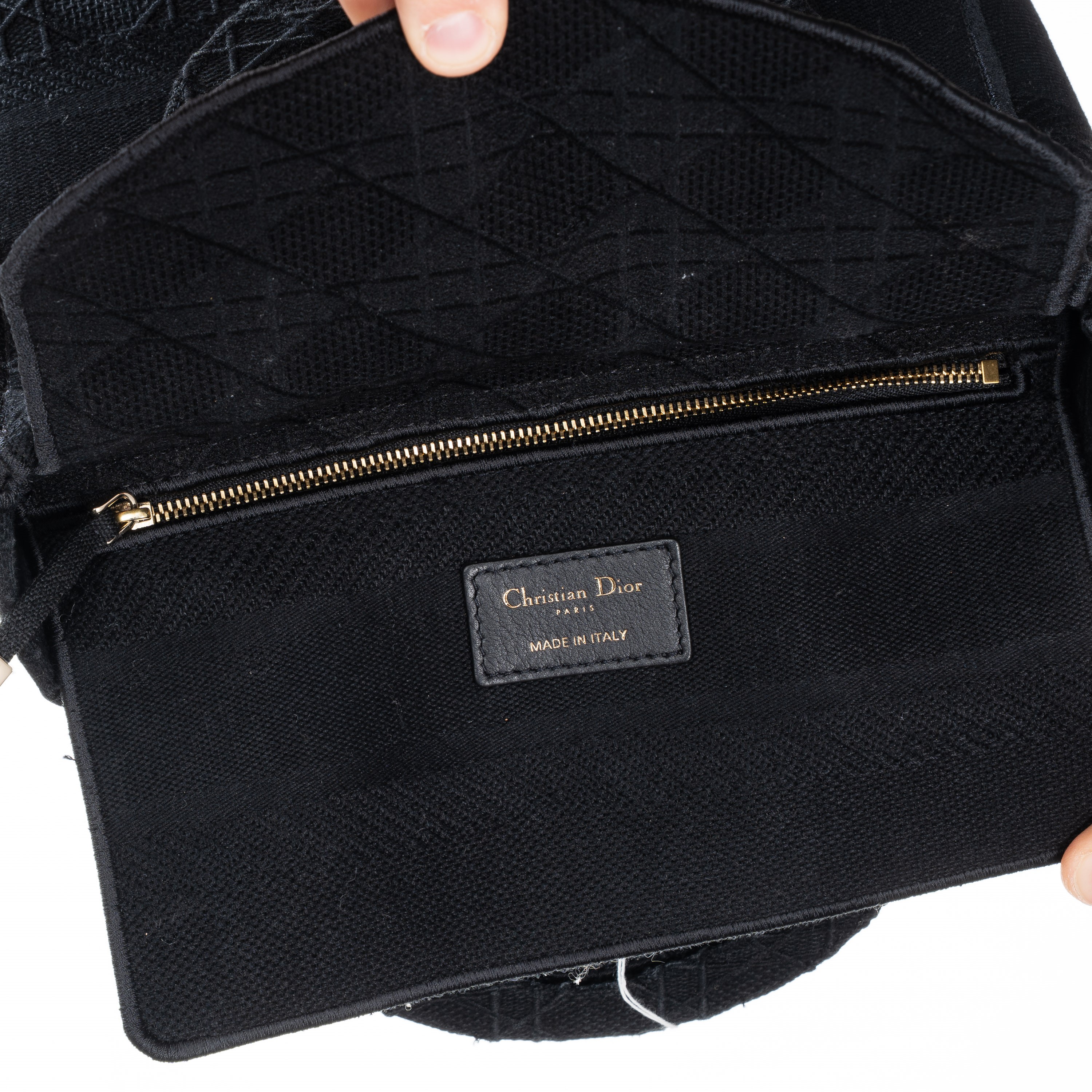 Dior, D-Lite Media in tessuto trama Cannage, nero con hardware champagne (2020)