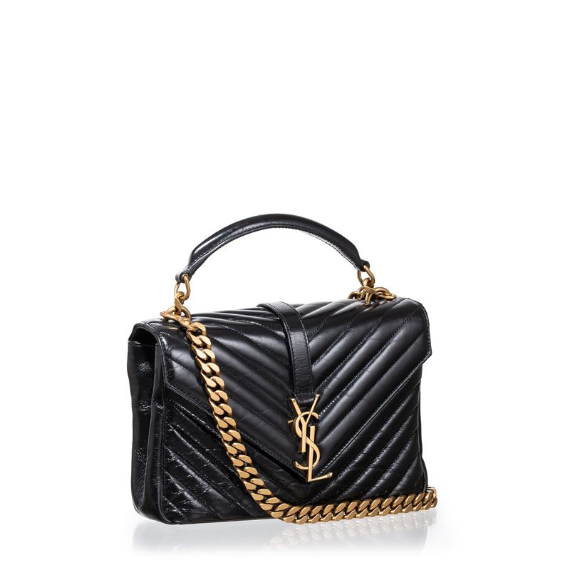Saint Laurent - College Media in pelle verniciata effetto craquelé