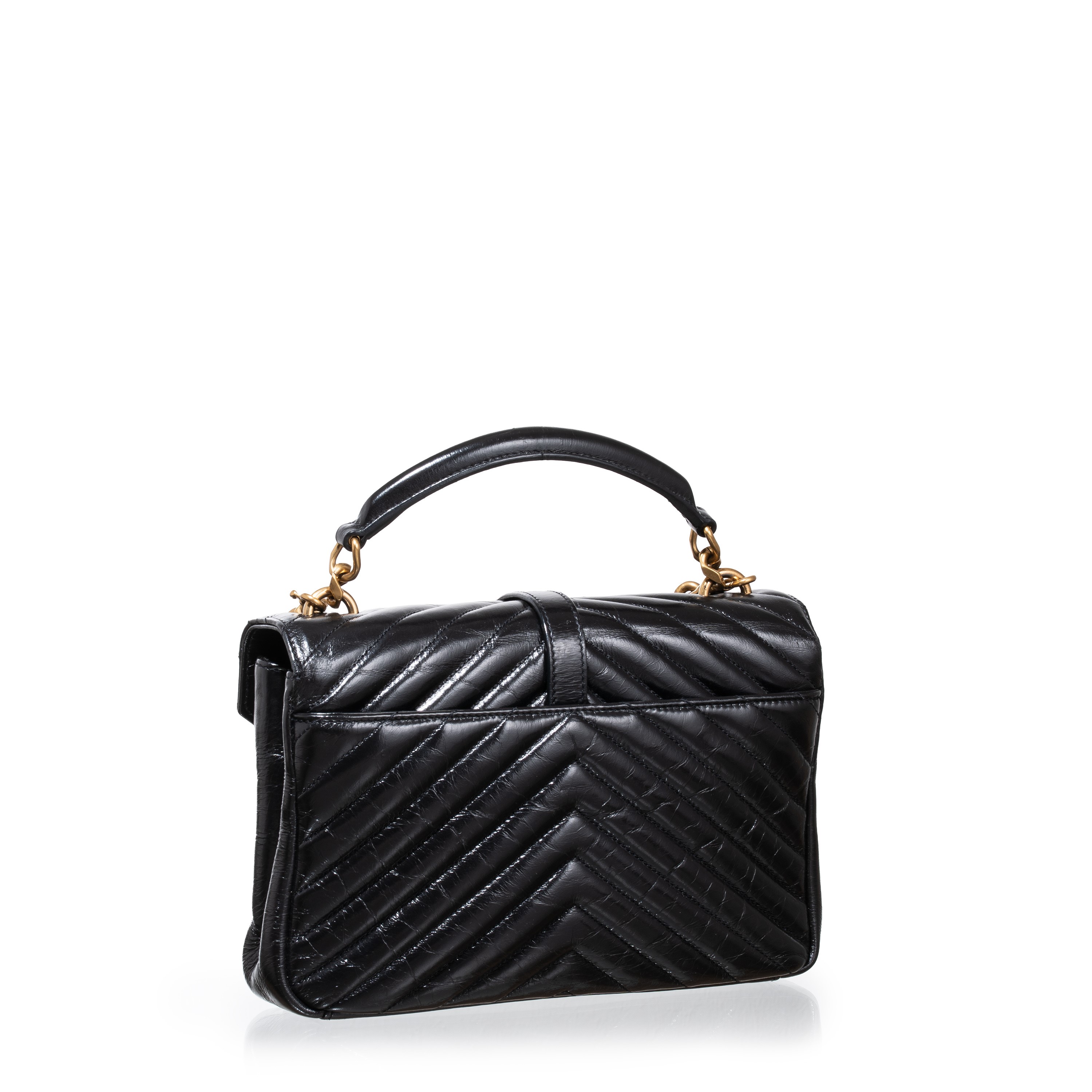 Saint Laurent - College Media in pelle verniciata effetto craquelé