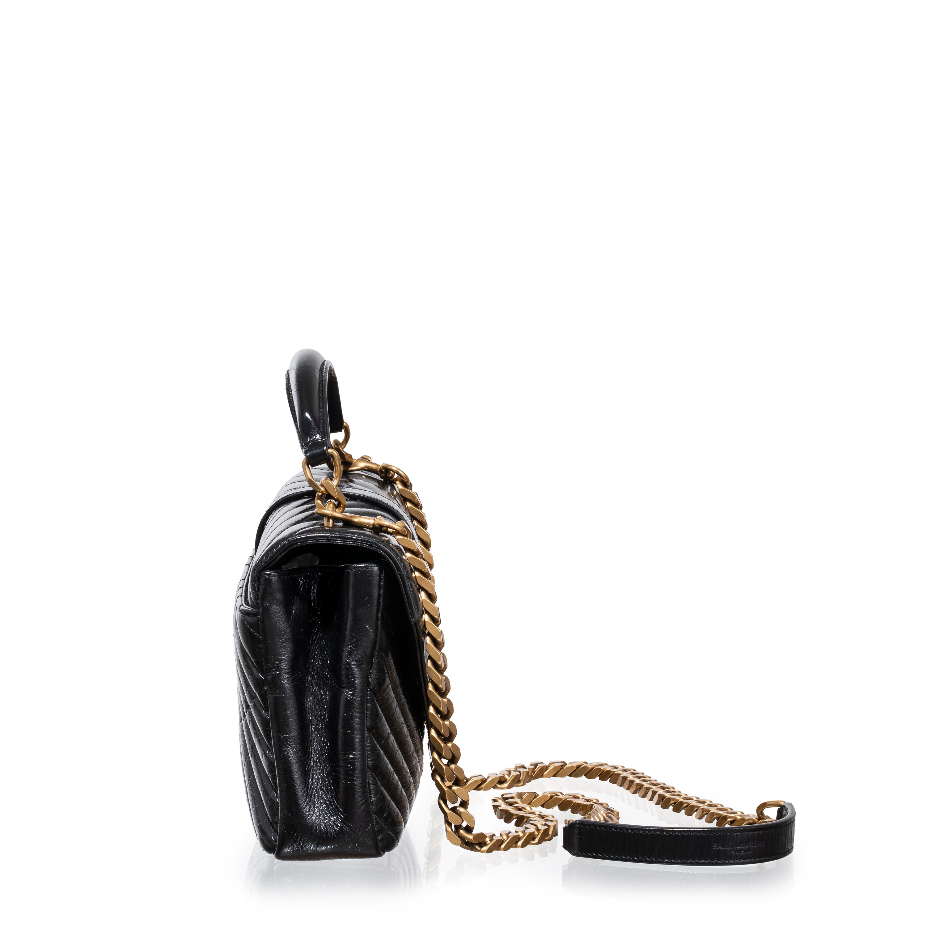 Saint Laurent - College Media in pelle verniciata effetto craquelé