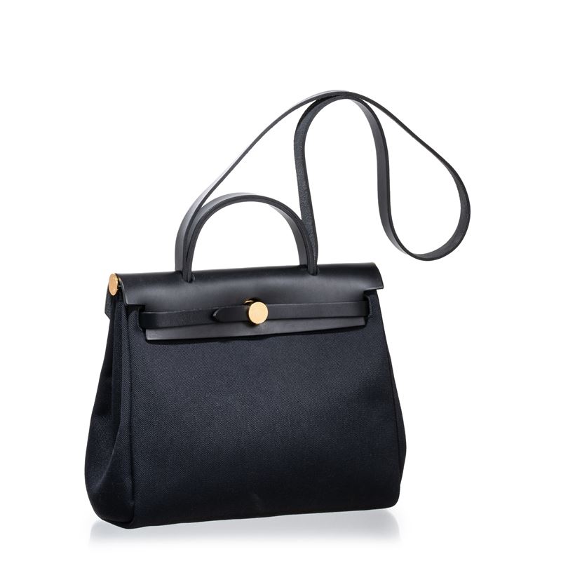 Hermès - Herbag 31 GHW, borsa/carryall in tela militare e vacchetta Hunter nera (2022)