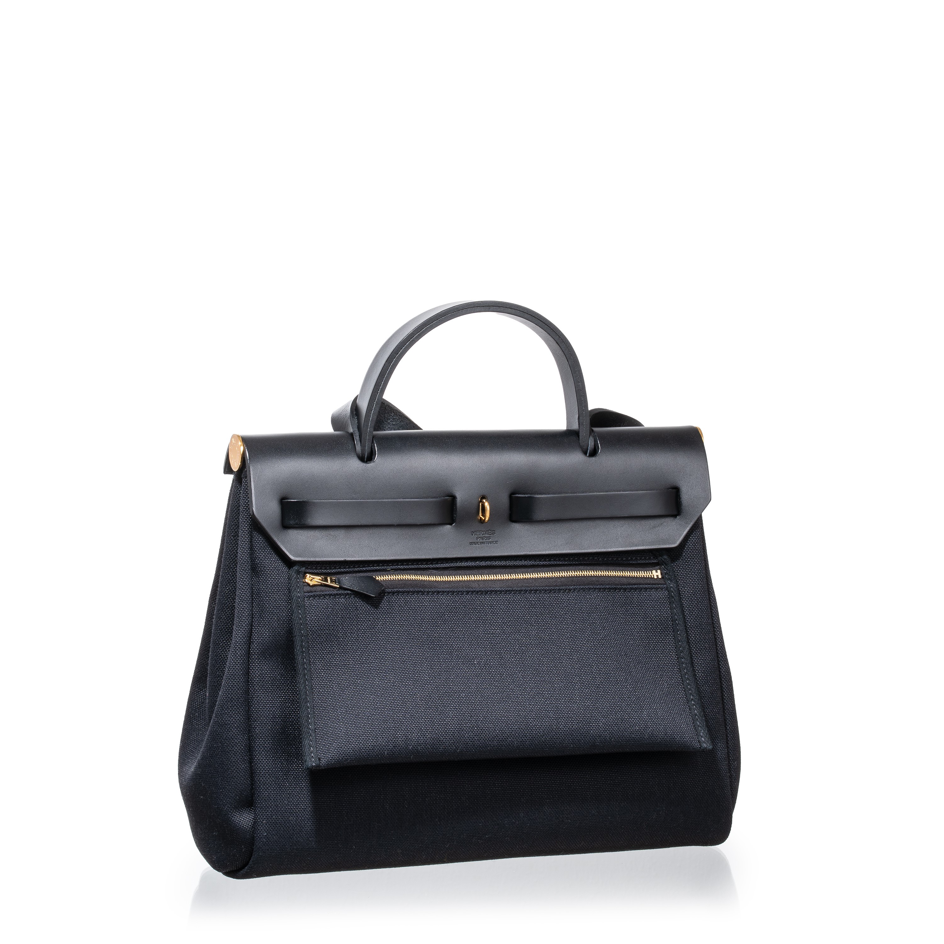 Hermès - Herbag 31 GHW, borsa/carryall in tela militare e vacchetta Hunter nera (2022)