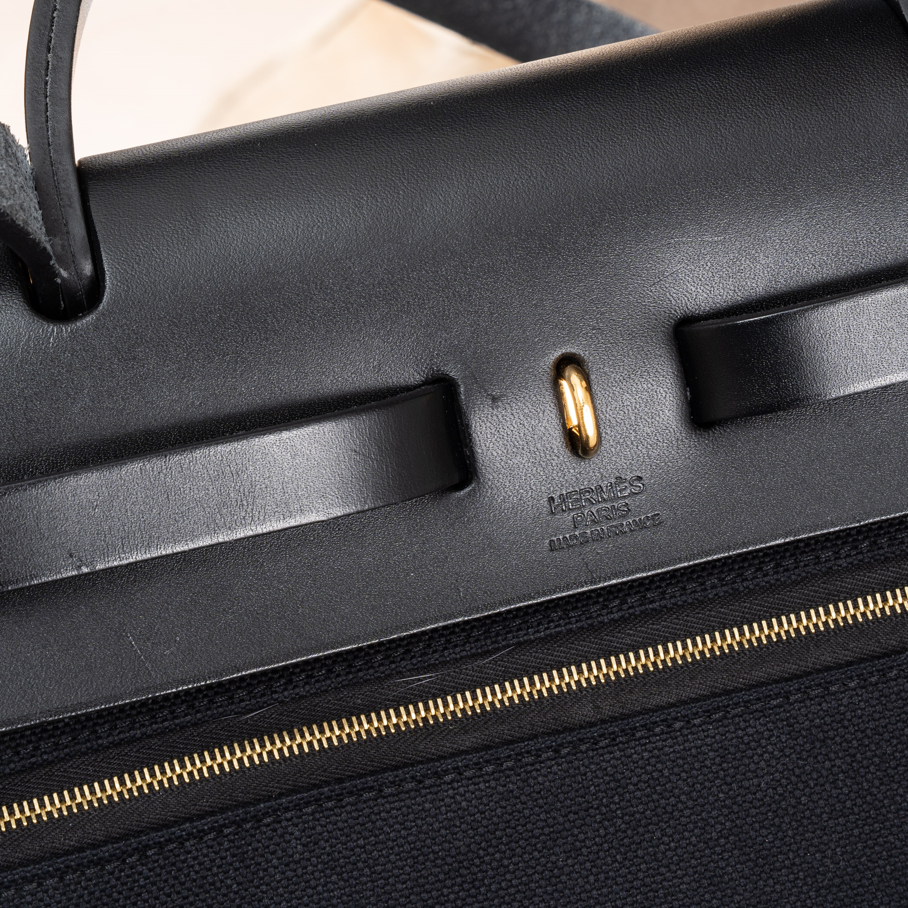 Hermès - Herbag 31 GHW, borsa/carryall in tela militare e vacchetta Hunter nera (2022)