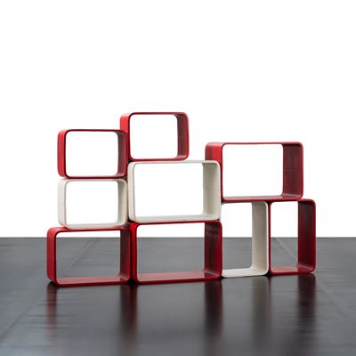 Libreria a nove moduli componibile in legno laccato