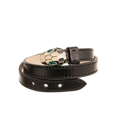Bracciale “Serie Serpenti” in pelle nera con elementi smaltati