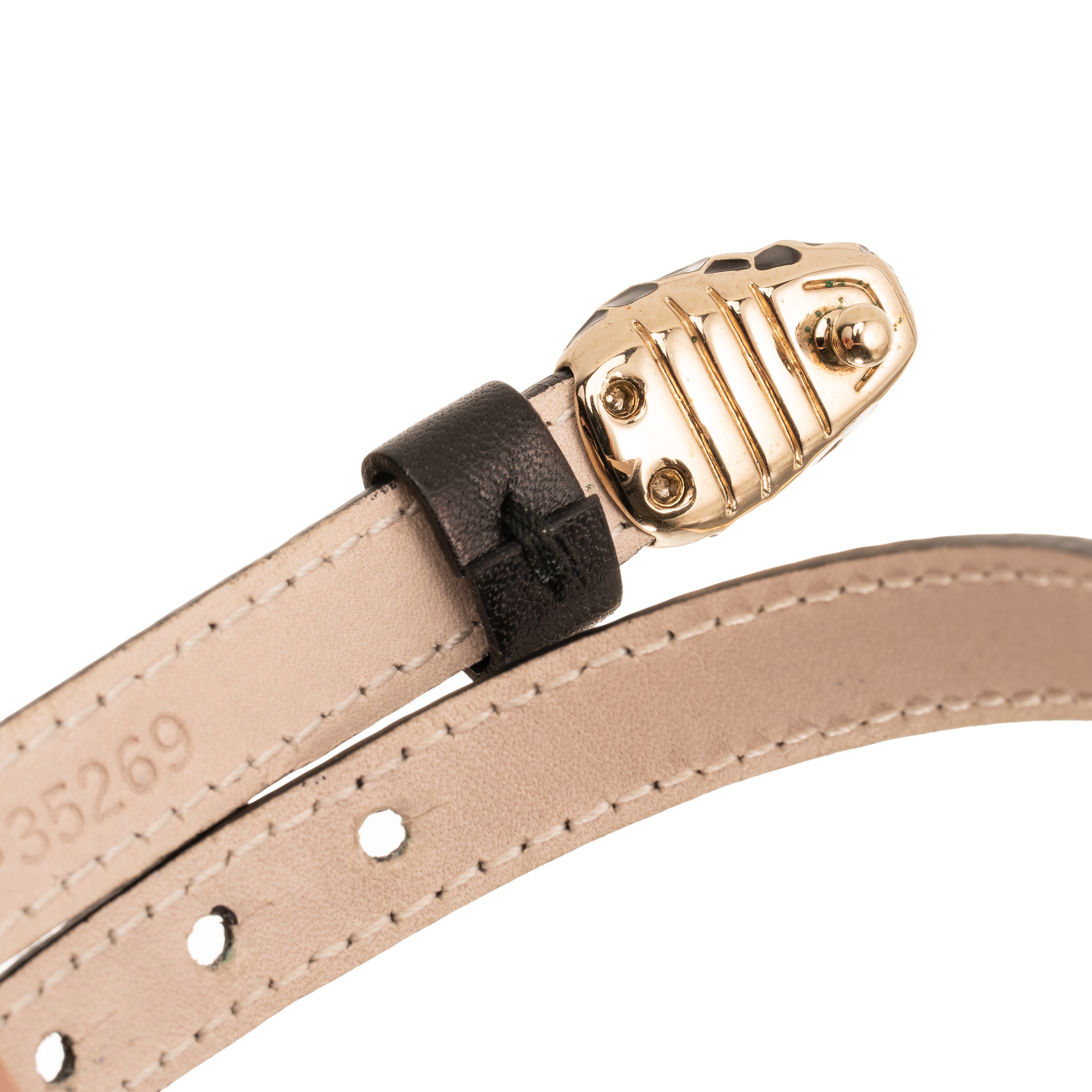 Bulgari - Bracciale “Serie Serpenti” in pelle nera con elementi smaltati