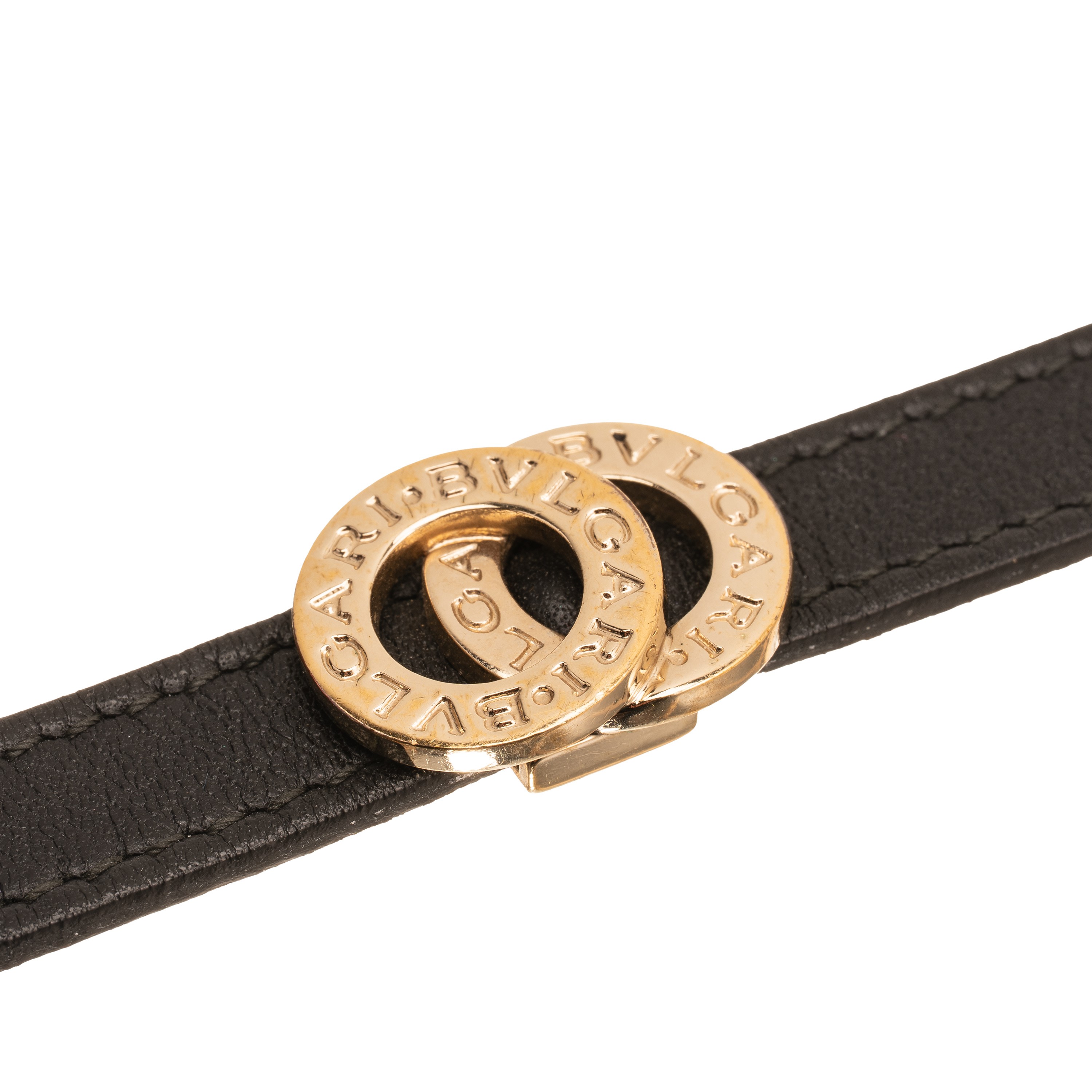 Bulgari - Collarino in pelle nera con elementi distintivi in metalleria