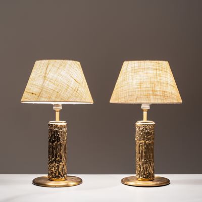 Coppia di lampade da tavolo “Aurora” in ottone, produzione anni ’70