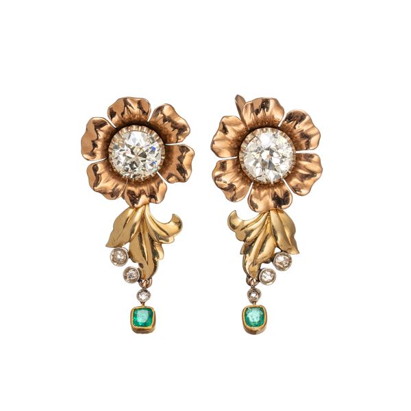 ORECCHINI IN ORO GIALLO E BIANCO 18 KT CON DIAMANTI