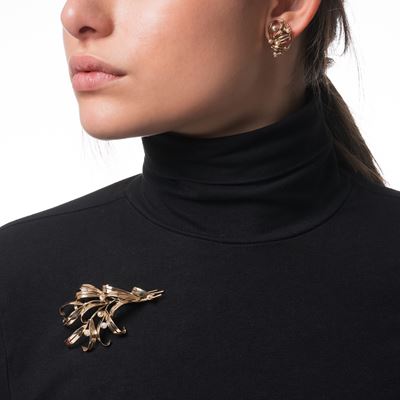Parure in oro giallo 9 kt, spilla e orecchini