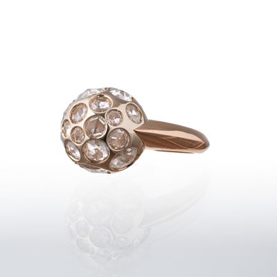 Anello in oro rosa 18 kt con cristalli di rocca