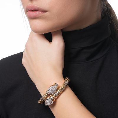 Bracciale in oro giallo e bianco 18 kt con diamanti taglio brillante