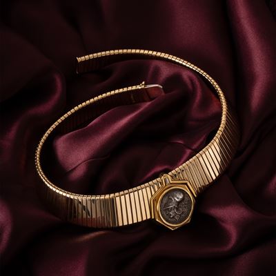 Girocollo Tubogas in oro giallo 18 kt con moneta centrale in argento brunito