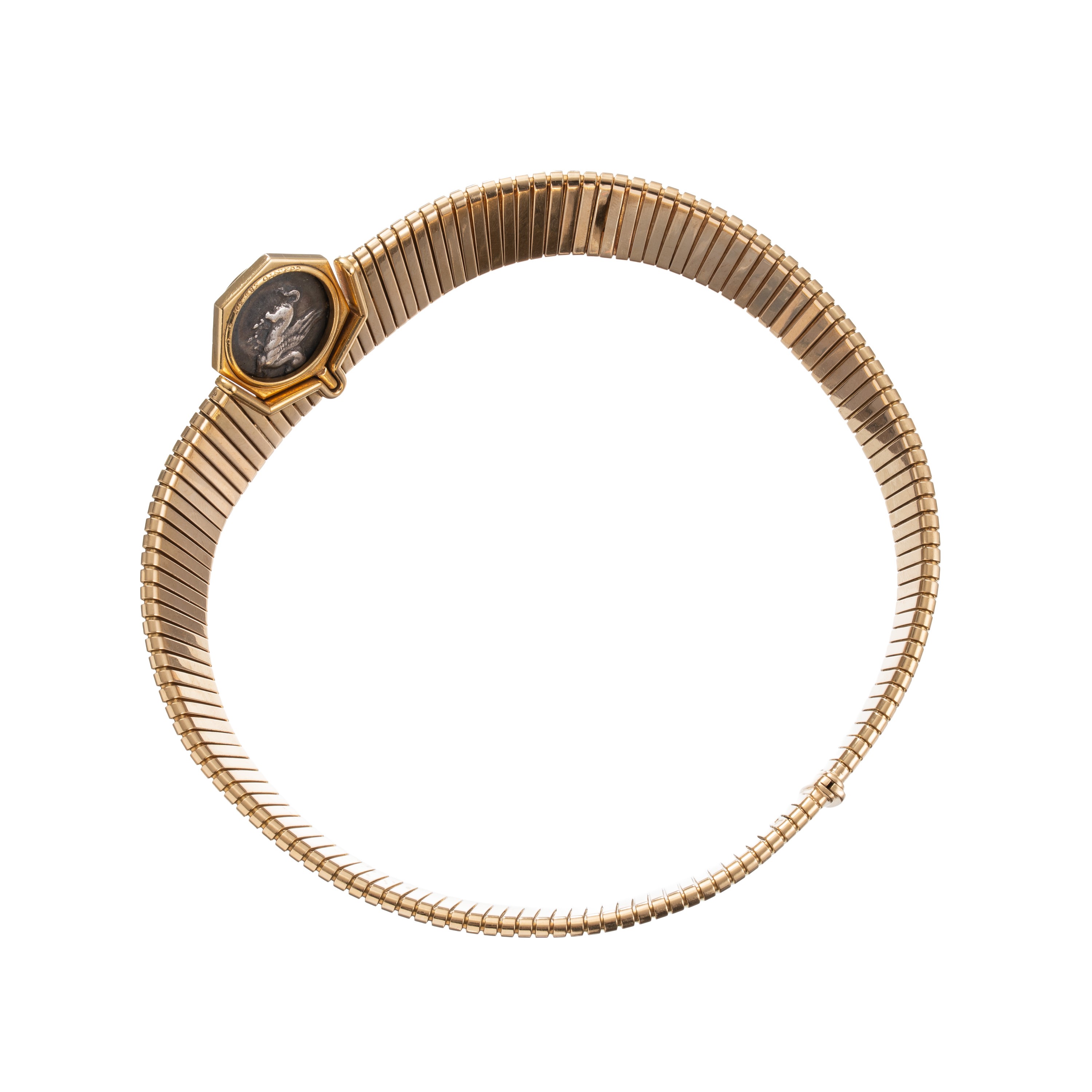 Bulgari - Girocollo Tubogas in oro giallo 18 kt con moneta centrale in argento brunito