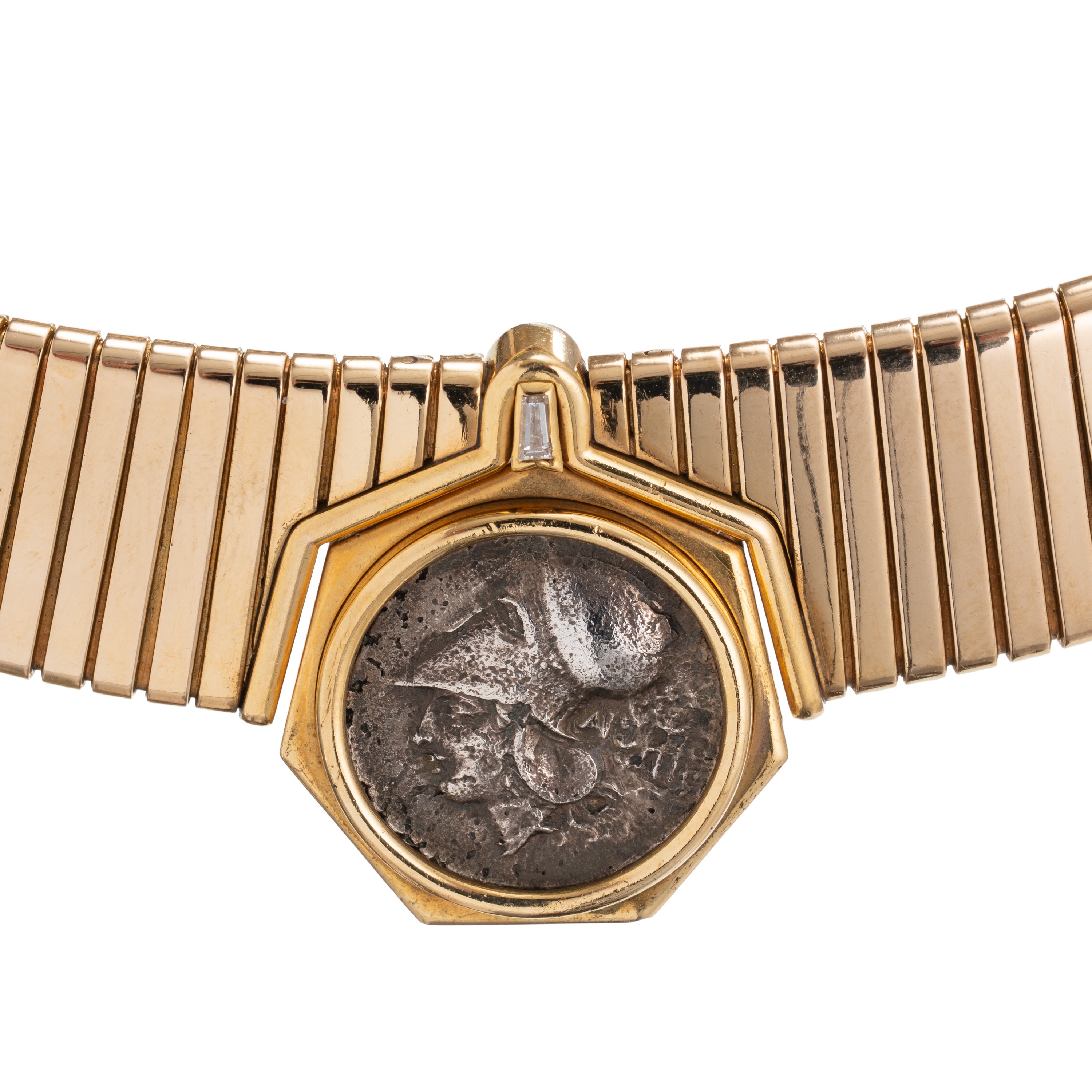 Bulgari - Girocollo Tubogas in oro giallo 18 kt con moneta centrale in argento brunito