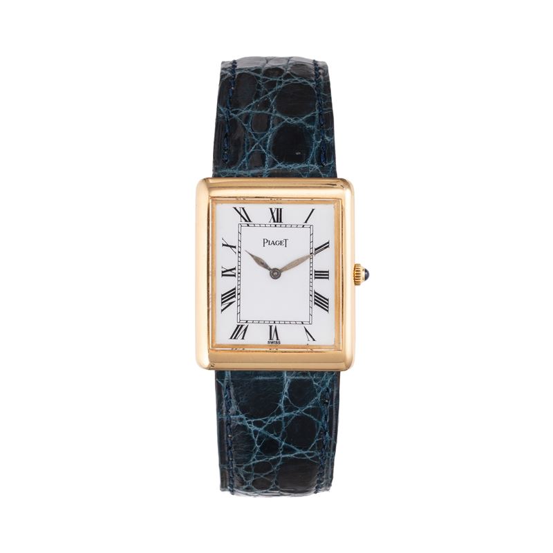 Piaget - Orologio solo tempo Tank in oro giallo 18 kt a carica manuale con quadrante bianco