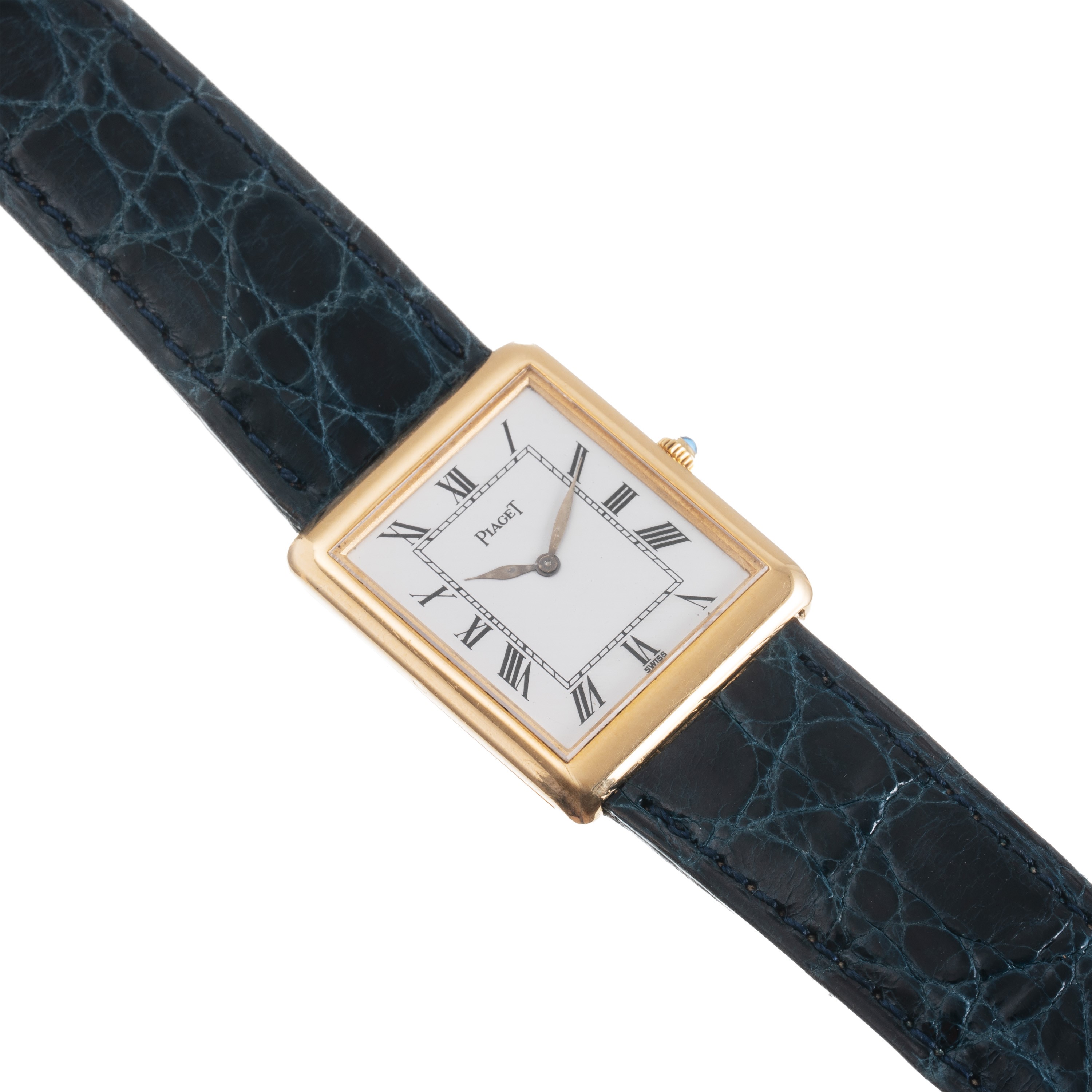 Piaget - Orologio solo tempo Tank in oro giallo 18 kt a carica manuale con quadrante bianco