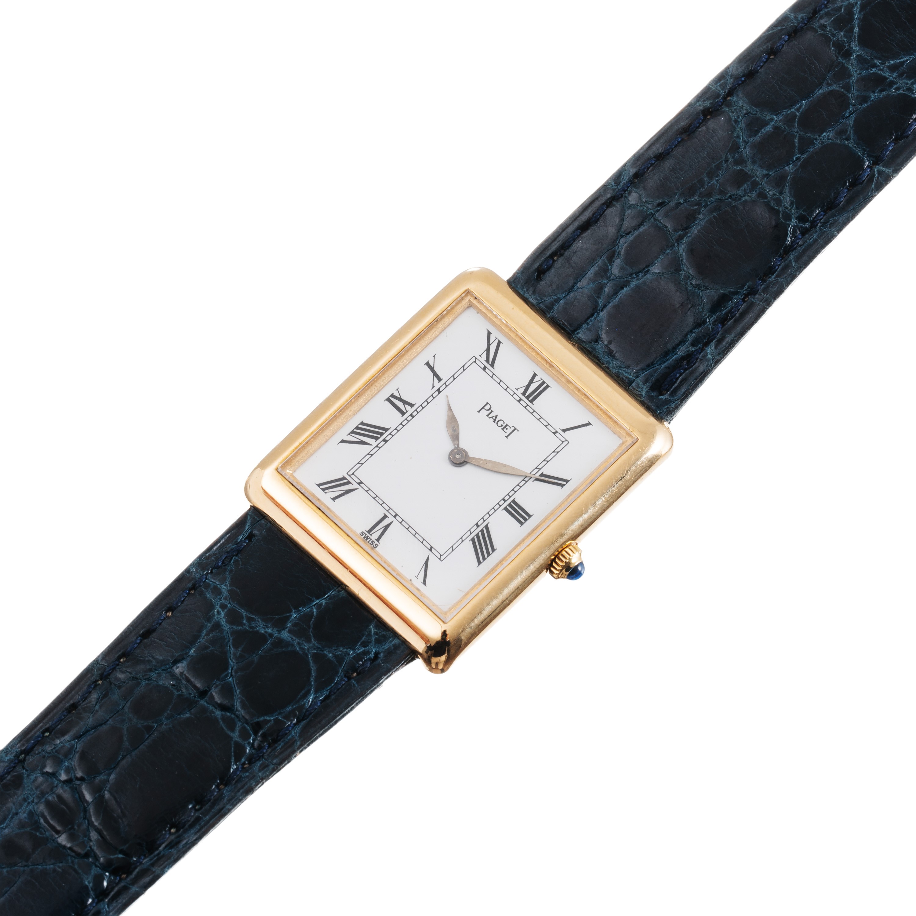 Piaget - Orologio solo tempo Tank in oro giallo 18 kt a carica manuale con quadrante bianco