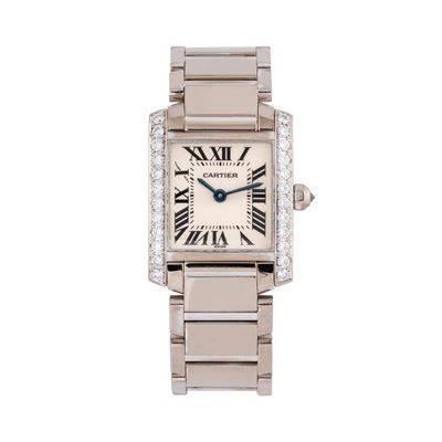 Tank Francaise, orologio solo tempo al quarzo in oro bianco 18 kt con diamanti
