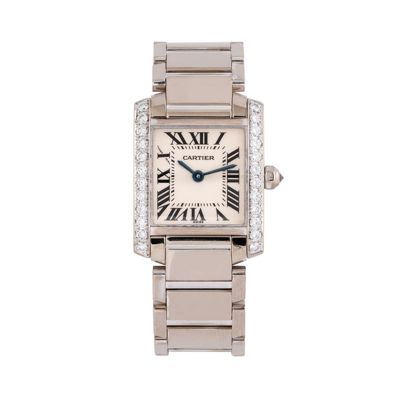 Cartier - Tank Francaise, orologio solo tempo al quarzo in oro bianco 18 kt con diamanti