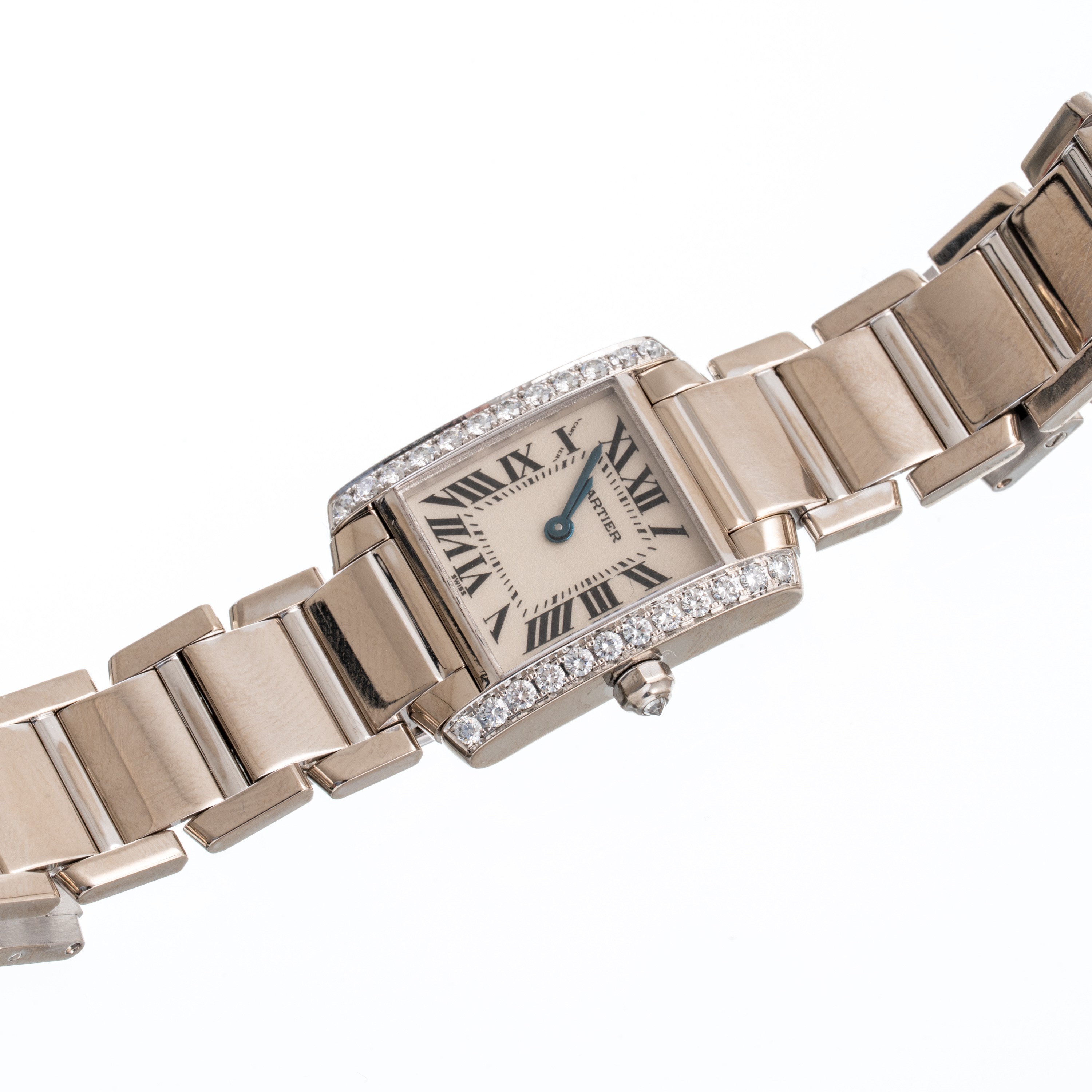Cartier - Tank Francaise, orologio solo tempo al quarzo in oro bianco 18 kt con diamanti