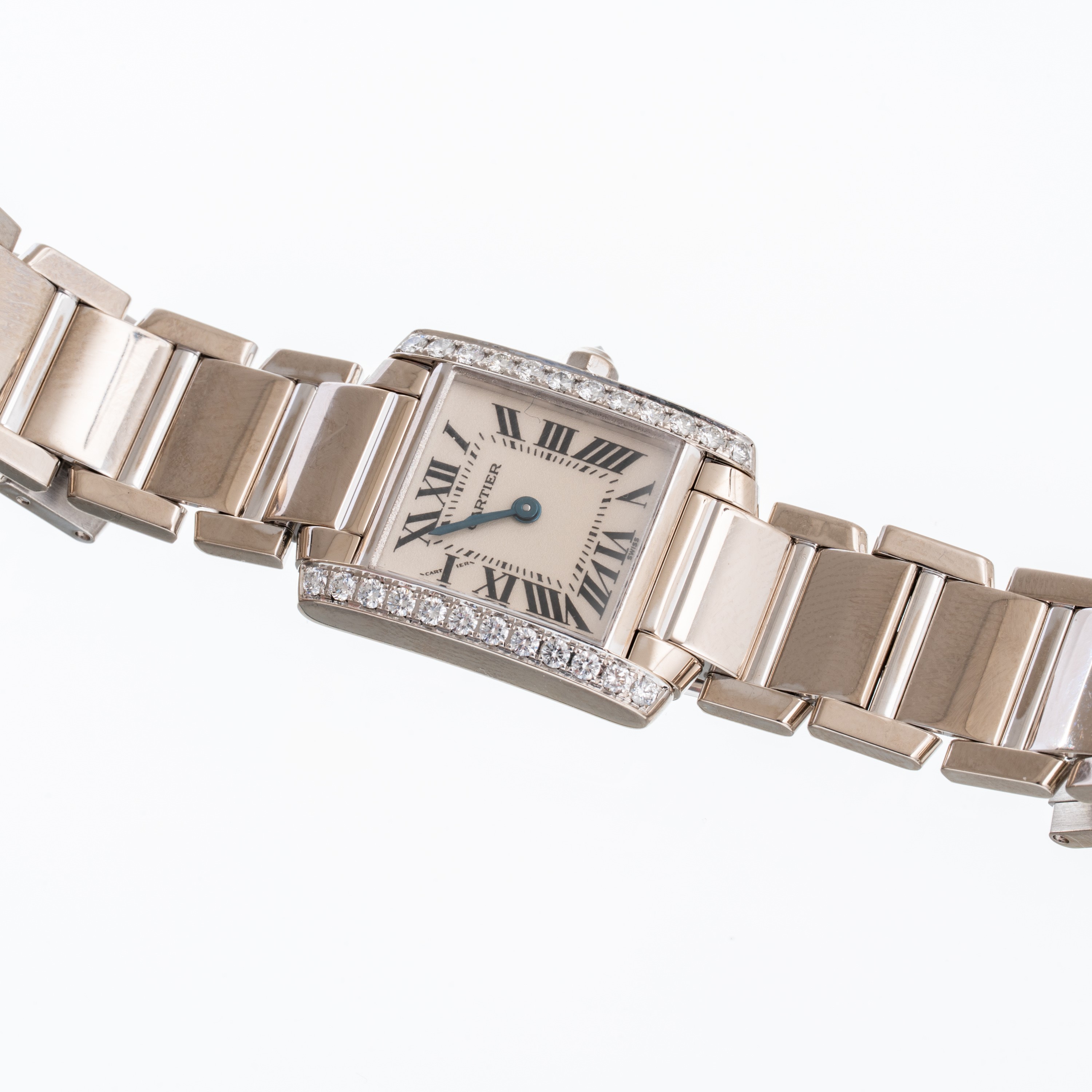 Cartier - Tank Francaise, orologio solo tempo al quarzo in oro bianco 18 kt con diamanti