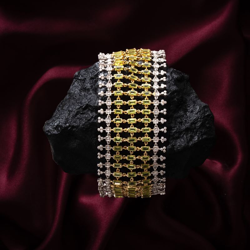 Tony Duquette - Bracciale in oro giallo e bianco 14 kt con peridoti e diamanti