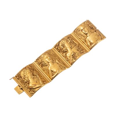 Bracciale in oro giallo 18 kt a elementi fusi con figure delle quattro stagioni