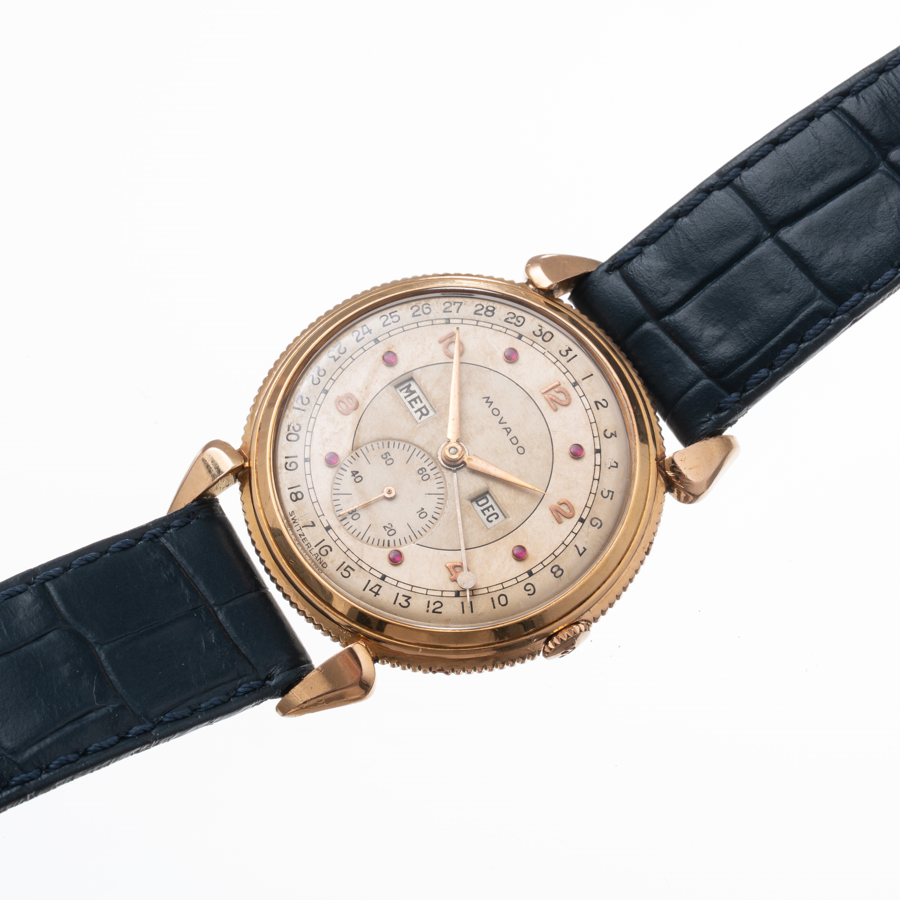 Movado - Calendograf triplo calendario, oro rosa 18 kt con quadrante bitonale e indici rubino (Re...