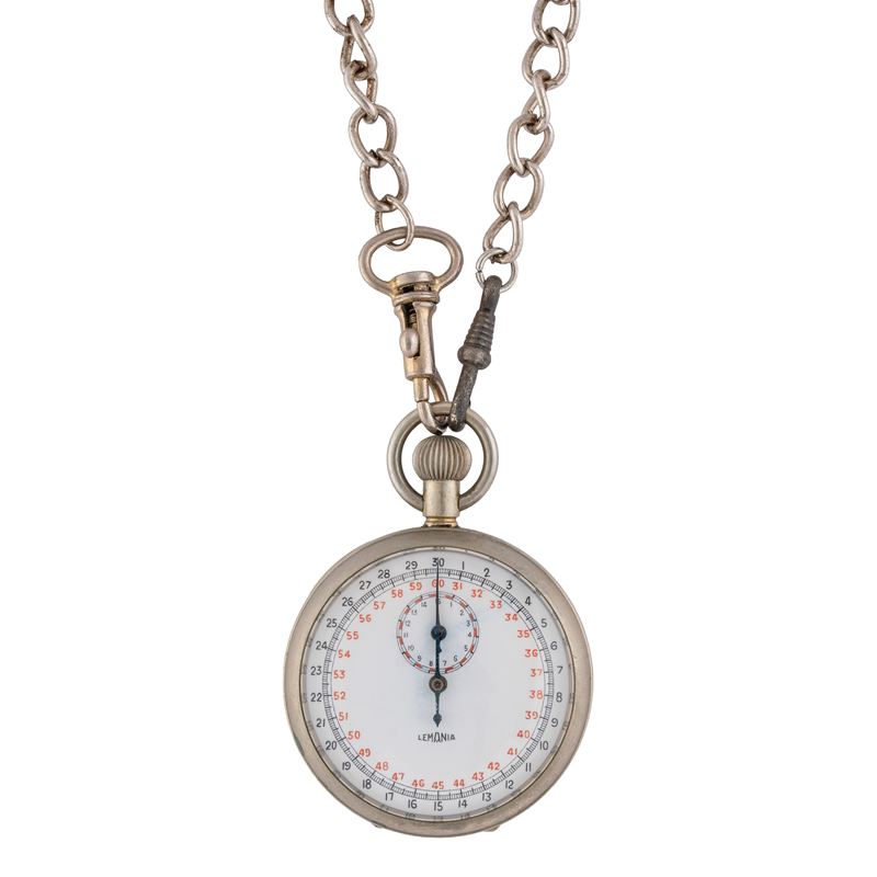 Levrette - Lemania, Orologio da tasca cronografo “sgancia bombe” a carica manuale con quadrante i...