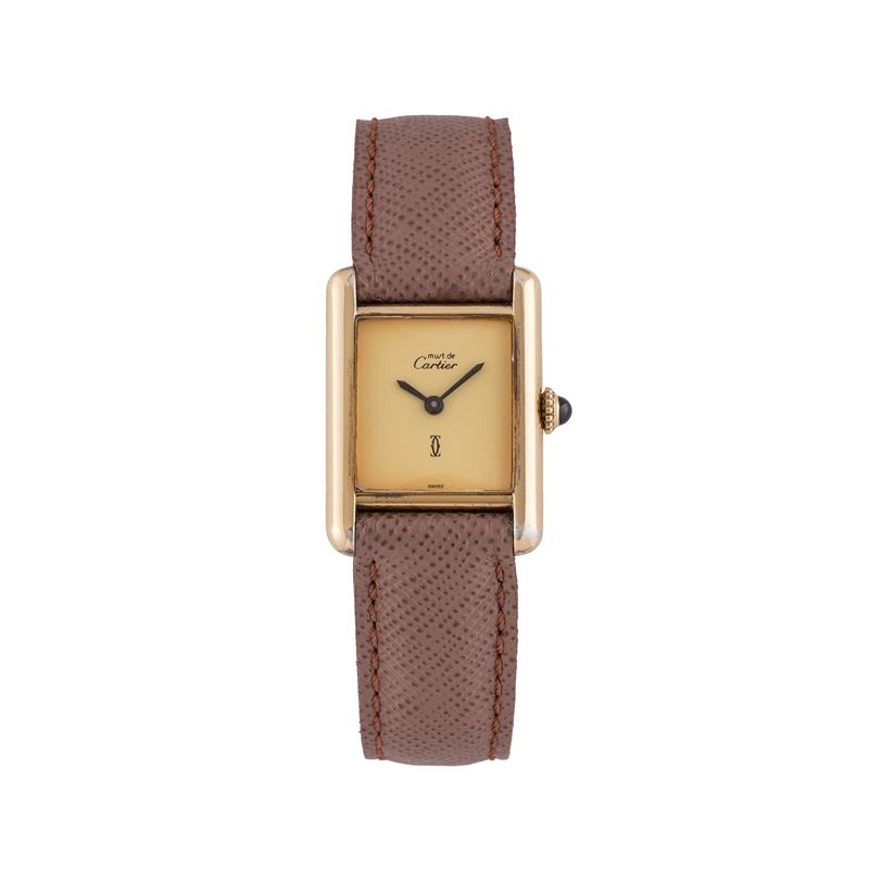 Cartier - Tank Must De, orologio solo tempo a carica manuale in argento placcato oro con quadrant...