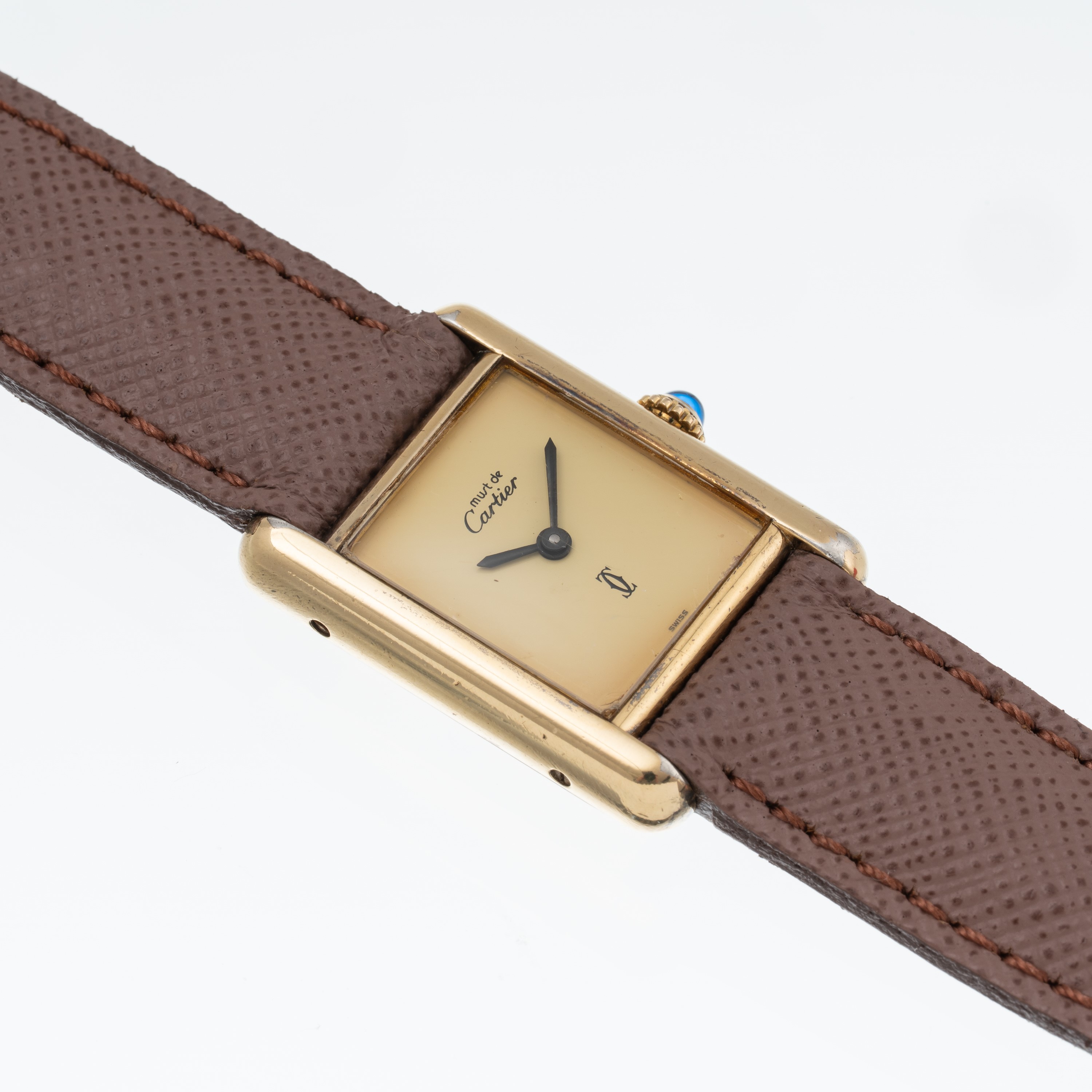 Cartier - Tank Must De, orologio solo tempo a carica manuale in argento placcato oro con quadrant...