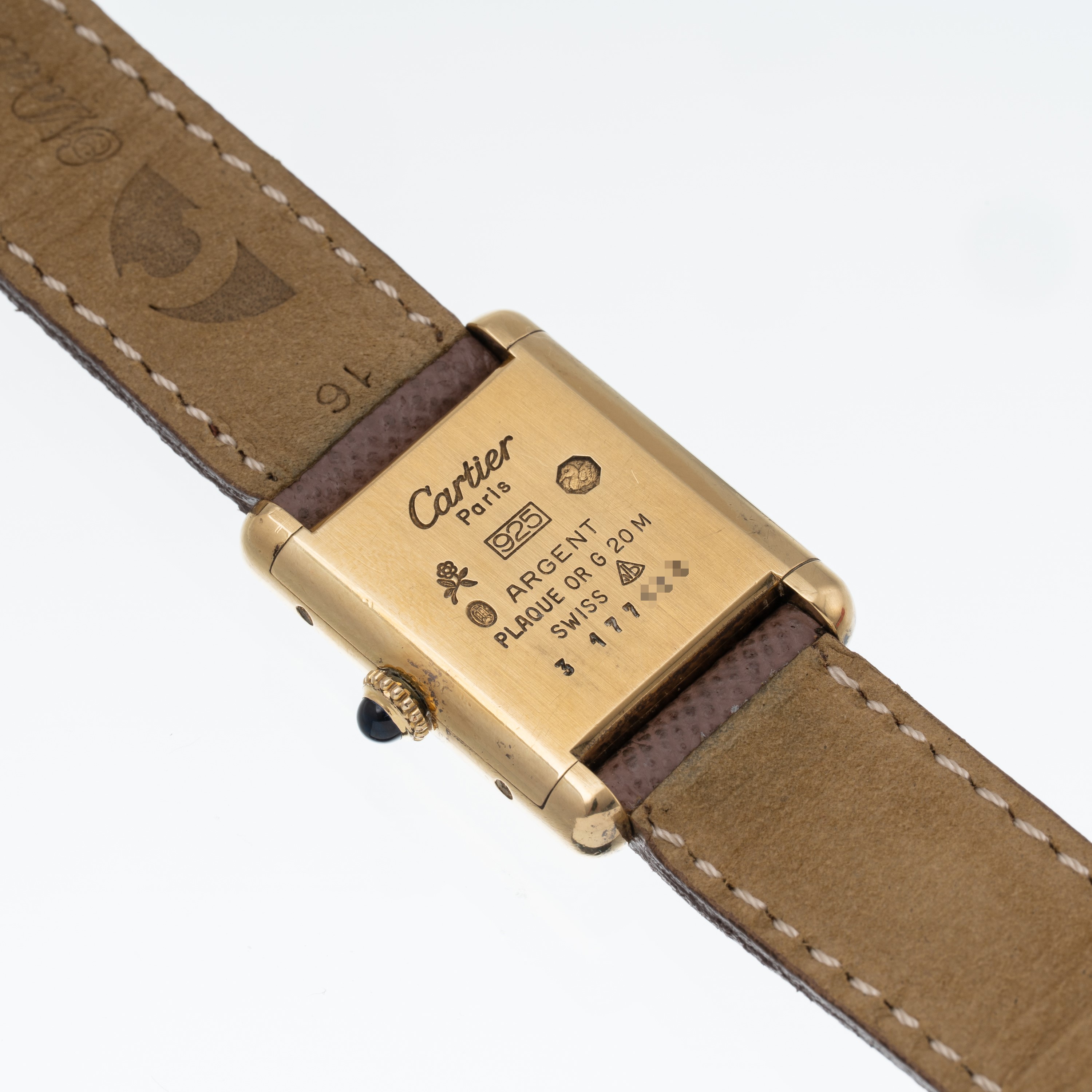 Cartier - Tank Must De, orologio solo tempo a carica manuale in argento placcato oro con quadrant...