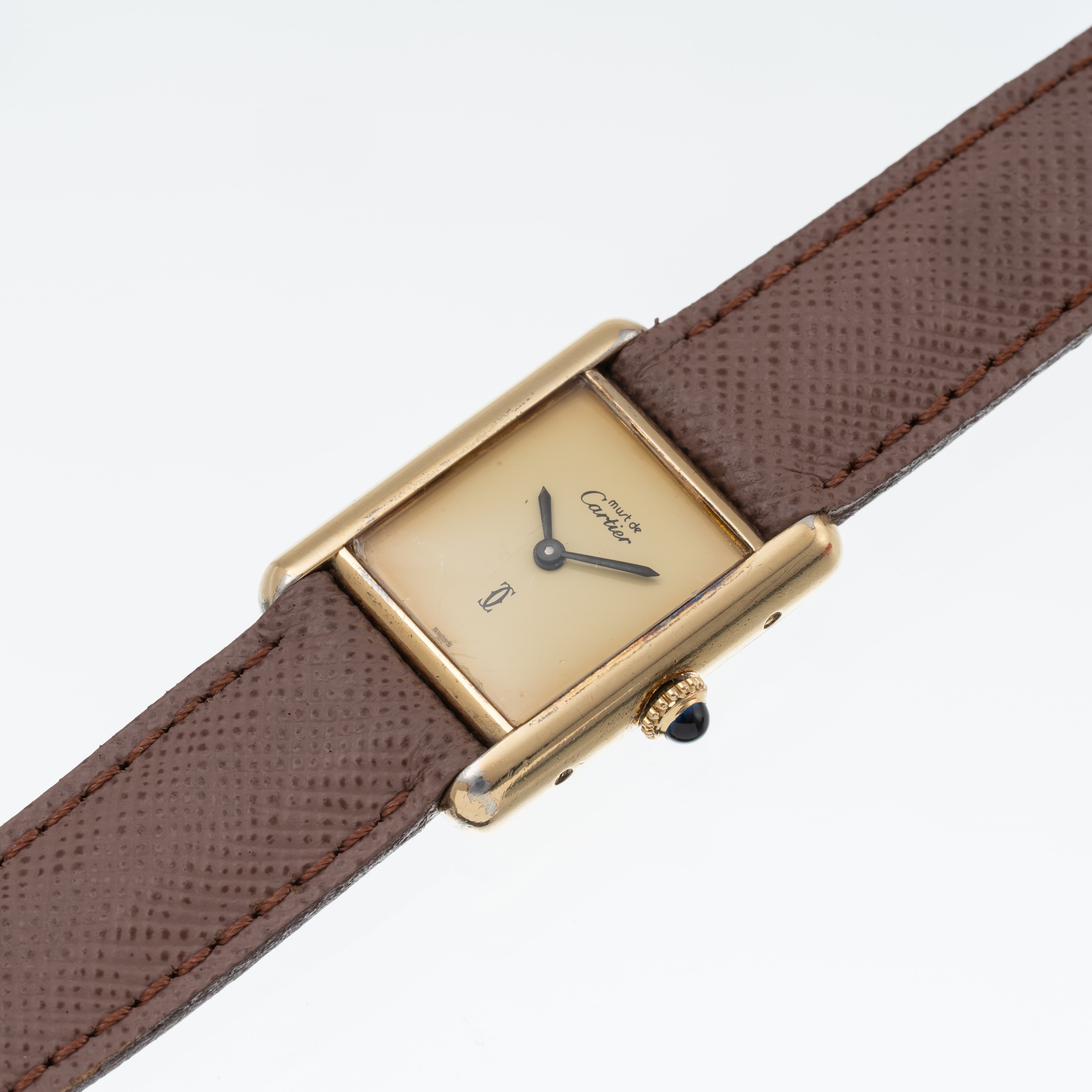 Cartier - Tank Must De, orologio solo tempo a carica manuale in argento placcato oro con quadrant...