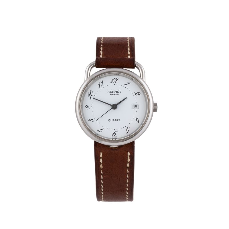 Hermès - Orologio Solo Tempo al quarzo in acciaio con quadrante bianco e datario a ore tre