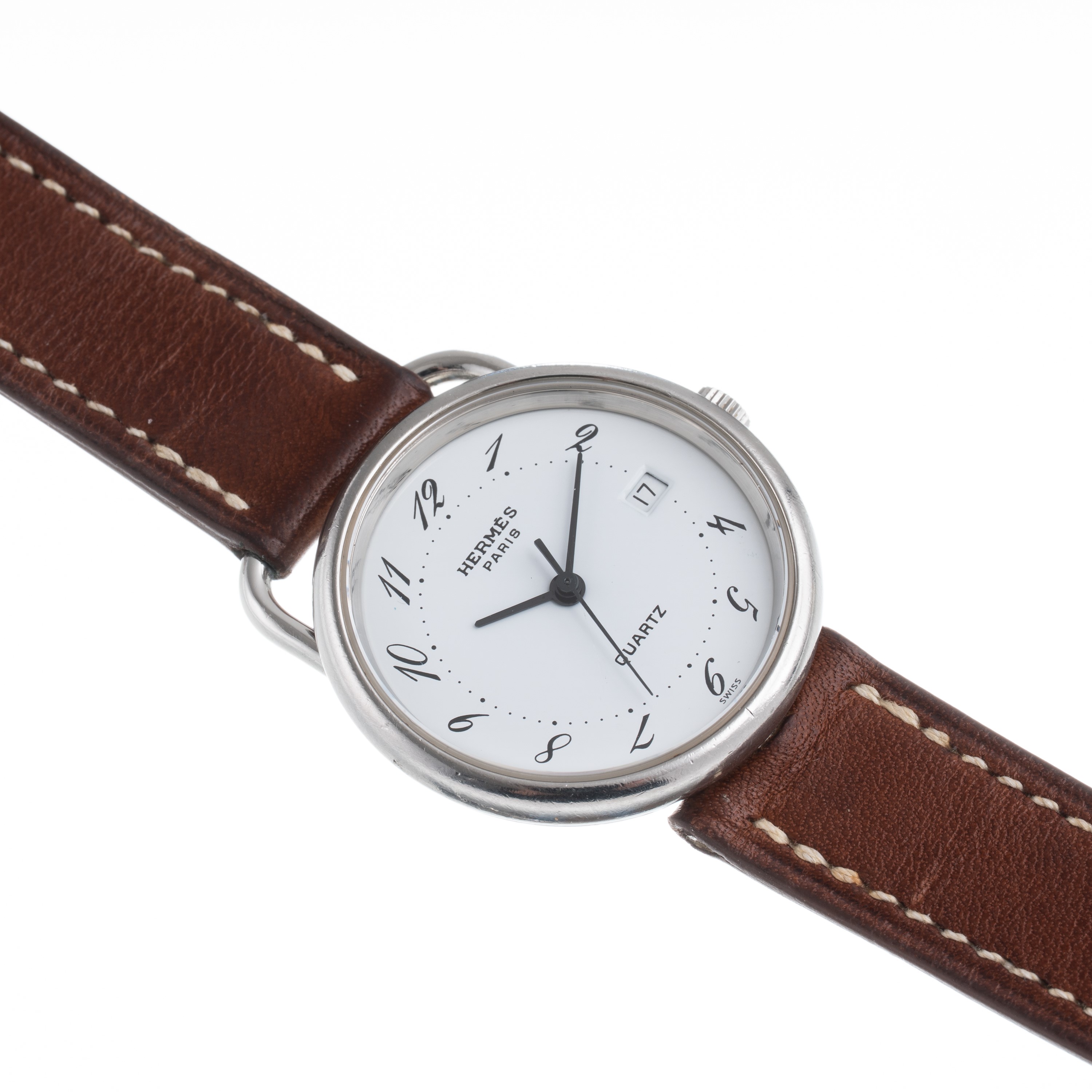 Hermès - Orologio Solo Tempo al quarzo in acciaio con quadrante bianco e datario a ore tre