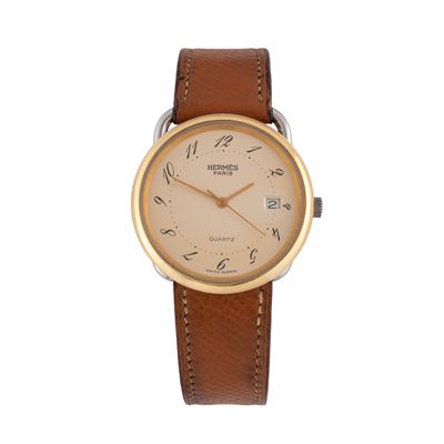 Orologio Solo Tempo al quarzo in acciaio con quadrante champagne, ghiera dorata e datario alle or...