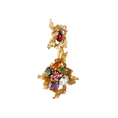 Ciondolo a motivi floreali, oro giallo 18 kt con pietre semipreziose