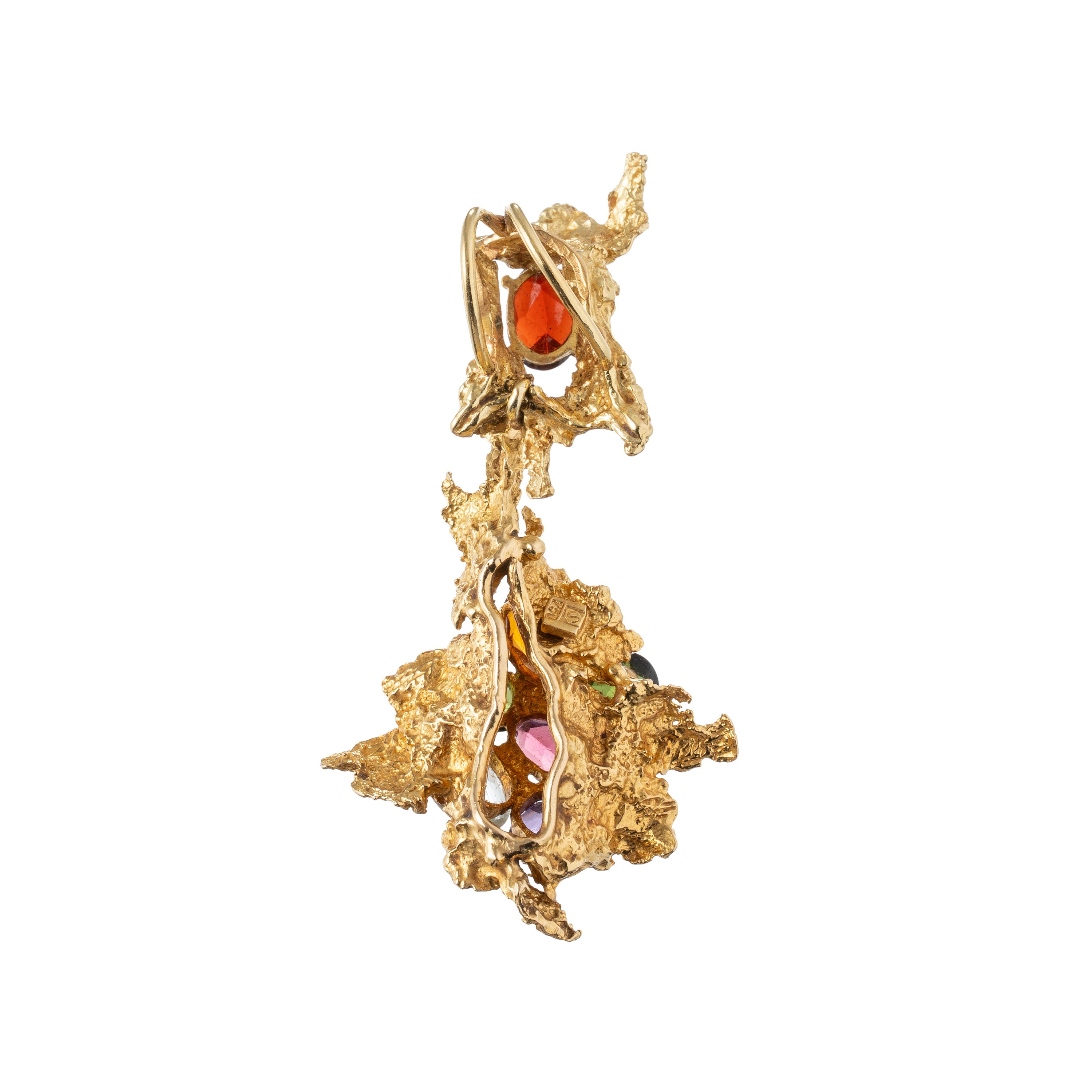 Ciondolo a motivi floreali, oro giallo 18 kt con pietre semipreziose
