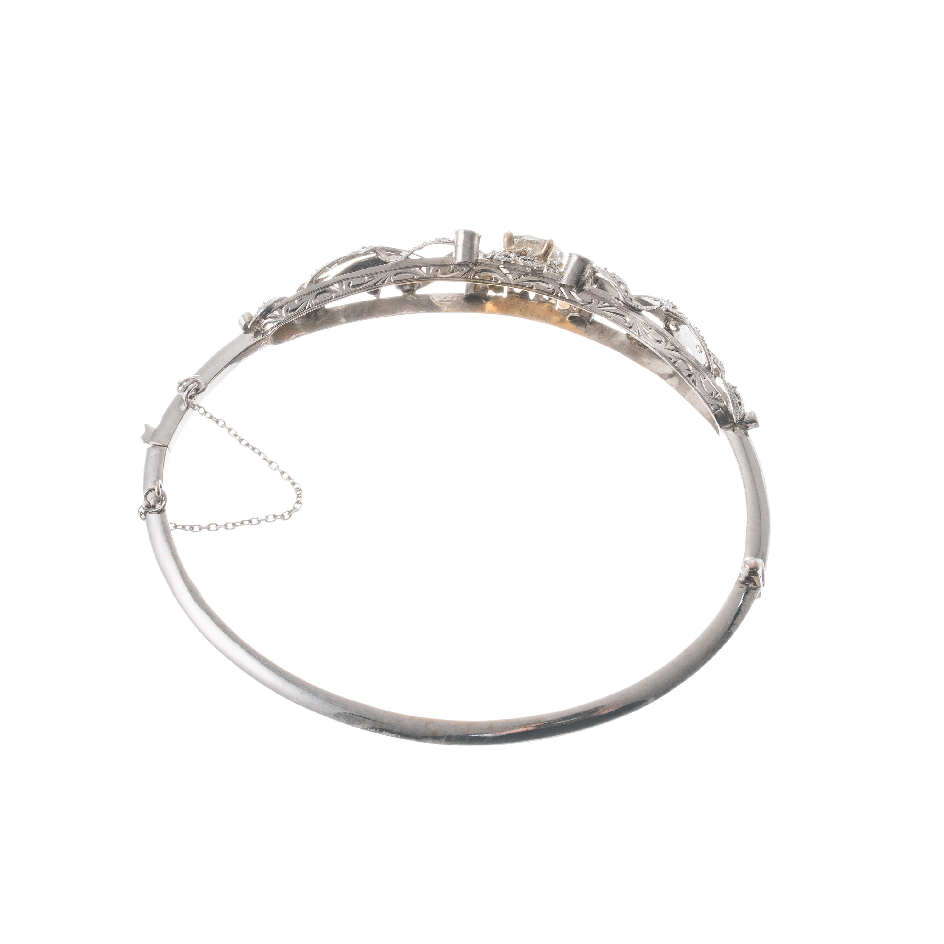 Bracciale in oro bianco 18 kt rodiato con diamante centrale e diamanti laterali