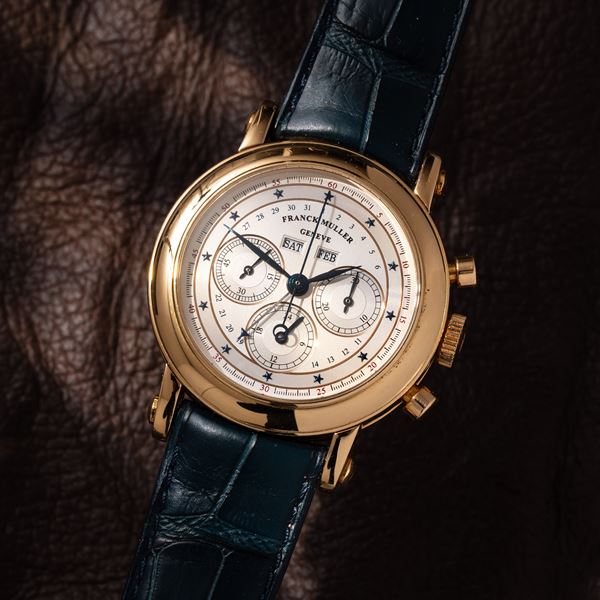FRANCK MULLER - FRANCK MULLER - MASTER CALENDAR CHRONOGRAPH  CRONOGRAFO CALENDARIO ANNUALE A CARICA MANUALE IN ORO GIALLO 18 KT CON QUADRANTE ARGENTE' E INDICI A STELLINA