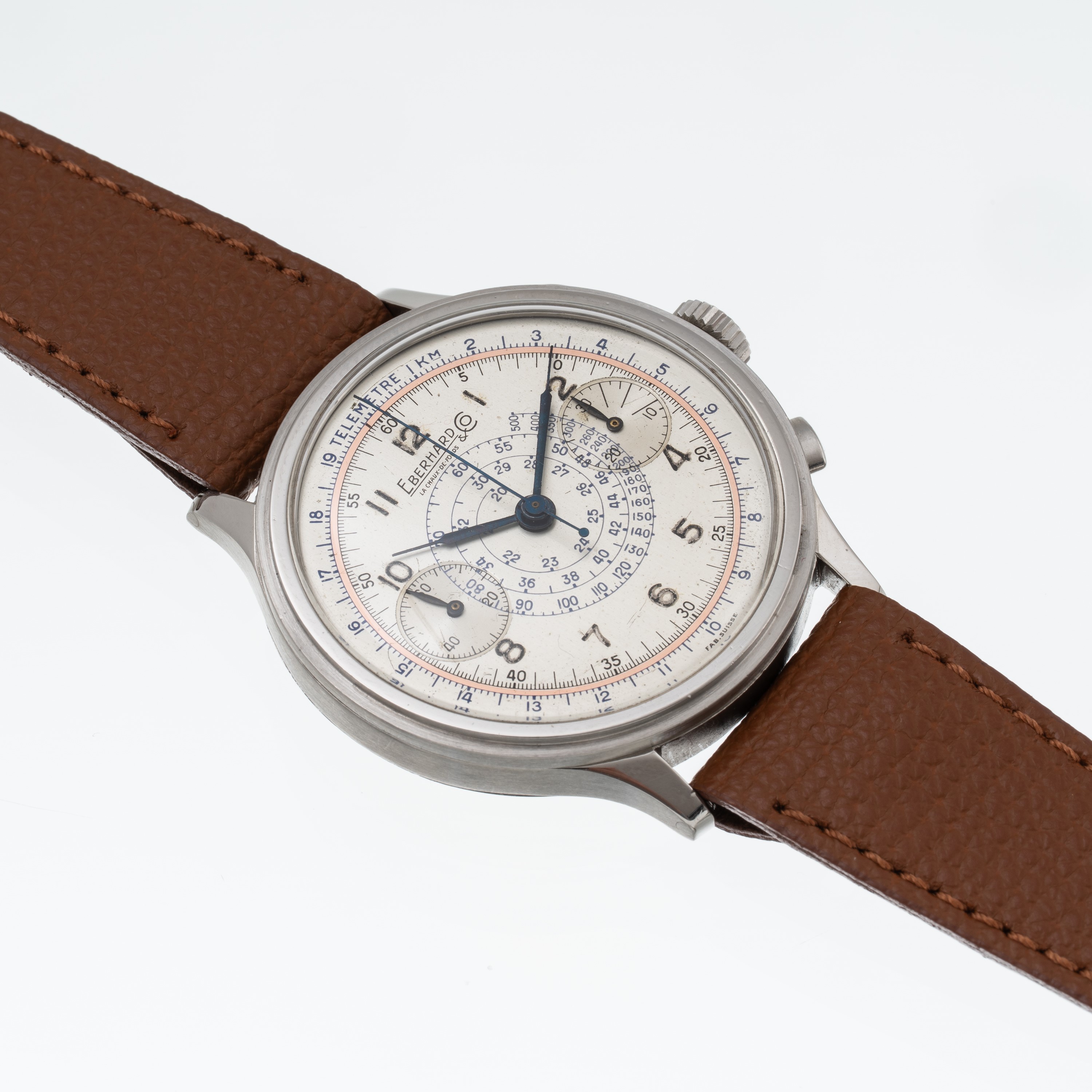 Eberhard - Chronograph – cronografo a carica manuale in acciaio con quadrante grigio bitonale e s...