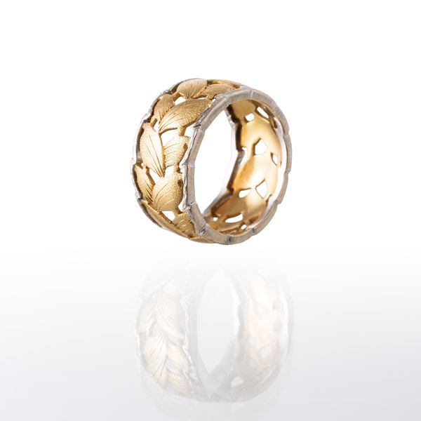 ANELLO BUCCELLATI IN ORO GIALLO E BIANCO 18 KT 