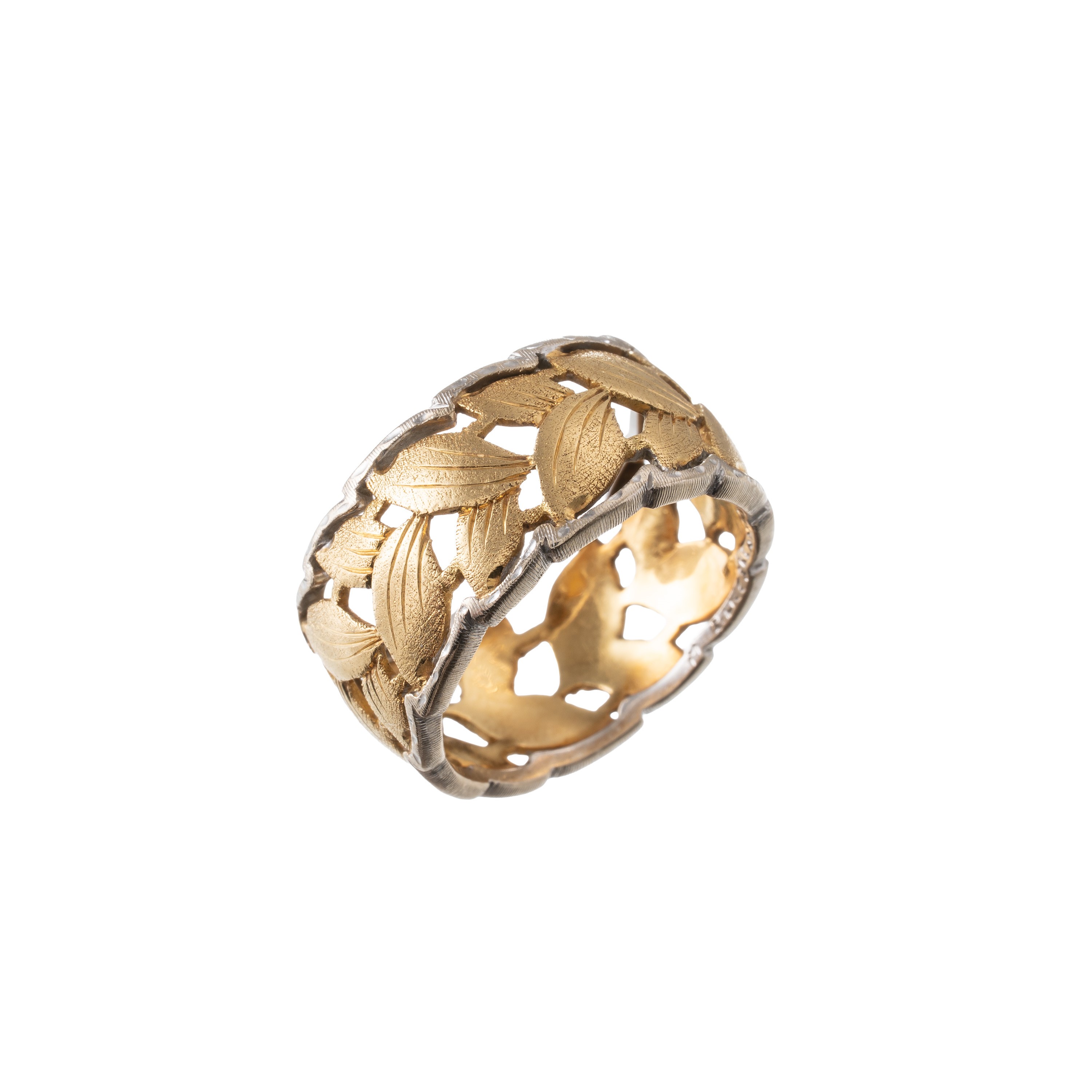 Buccellati, Anello in oro giallo e bianco 18 kt con incisione