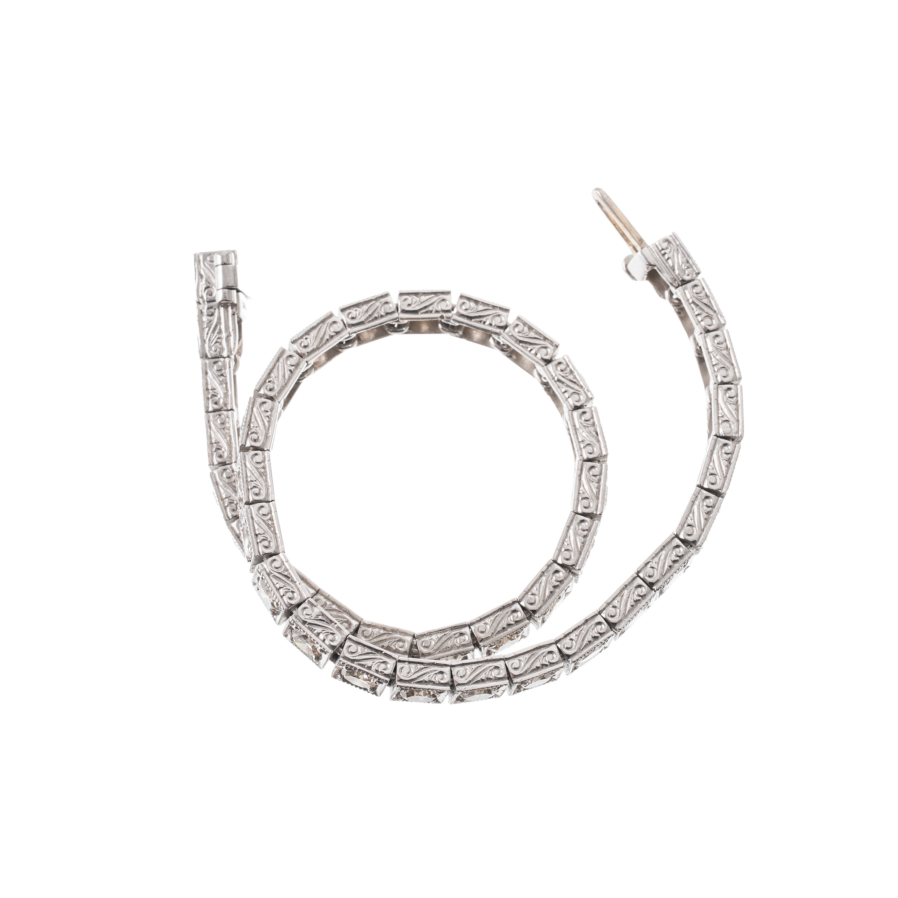 Bracciale tennis in platino con diamanti, taglio brillante