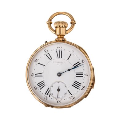 Orologio da tasca ripetizione quarti a carica manuale in oro giallo 18 kt con quadrante in porcel...