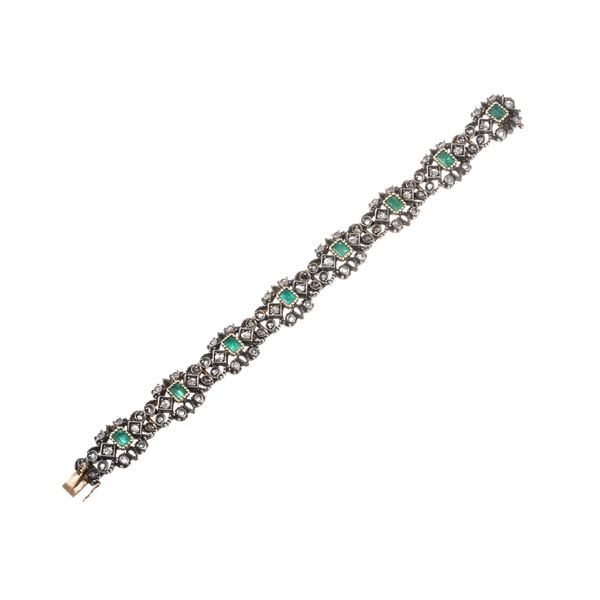 BRACCIALE IN ORO 18 KT E ARGENTO CON SMERALDI