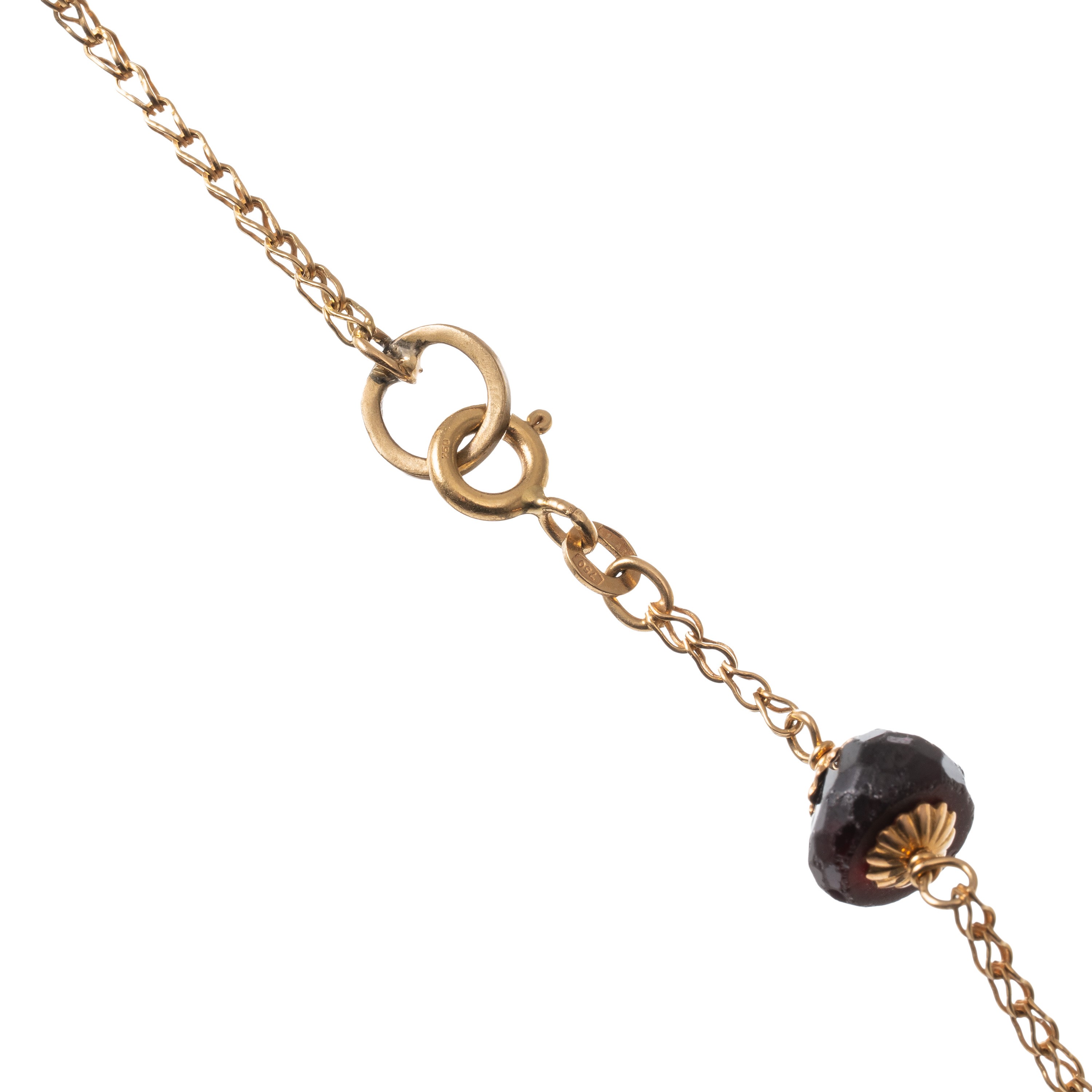 Collana in oro giallo 18 kt con quattordici granati sfaccettati
