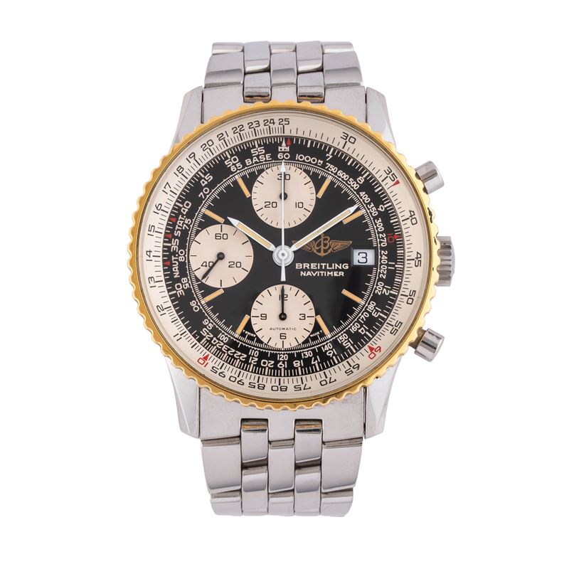 Breitling - Navitimer 81610, cronografo automatico in acciaio con ghiera bidirezionale in oro gia...