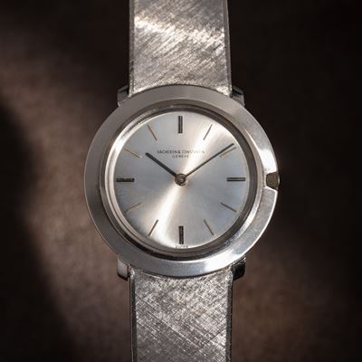 Discovolante, orologio da polso solo tempo in oro bianco 18 kt (circa 1970), calibro 1003